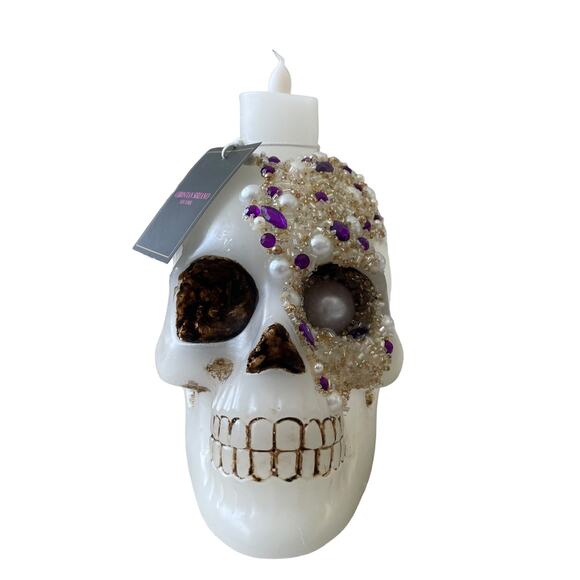 Christian Siriano Jeweled Skull LED Wax Candle Spooky Halloween Glam Decor New - Picture 2 of 14